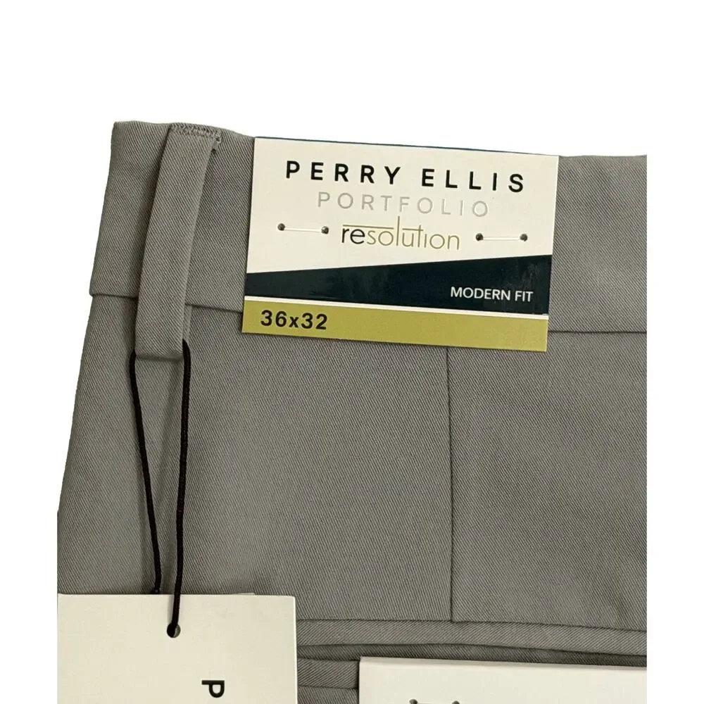 Perry Ellis Portfolio Pants Men's 36x32 Modern Fit Dress Pant Chiseled Stone NWT